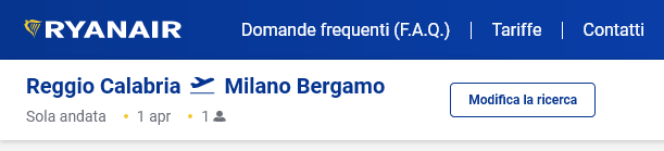 Reggio Calabria Milano Bergamo Ryanair